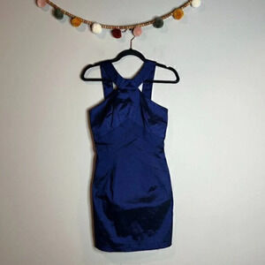 Cache Y2K navy blue high neck bodycon dress